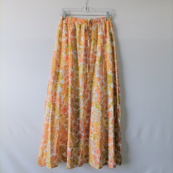NWT Girl and The Sun Womens Yellow Floral Side Double Slit Maxi Skirts Size M - Picture 7 of 8